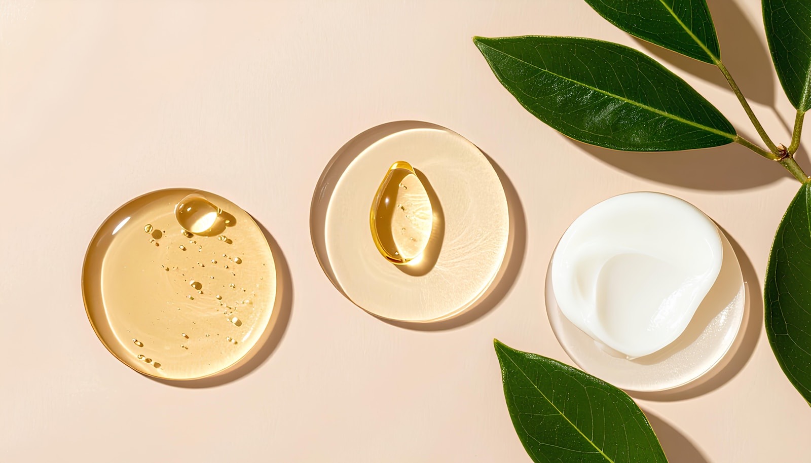 Skincare products arranged on a neutral background